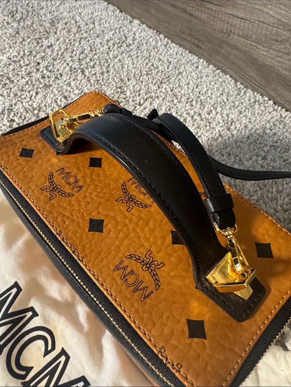 MCM Cognac Visetos Vanity Case with Black Trim and Gold Hardware - Picture 2 of 9